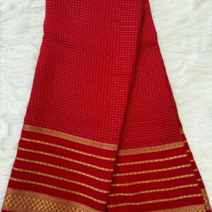120gsm pure mysore silk crape. red with checked pattern.